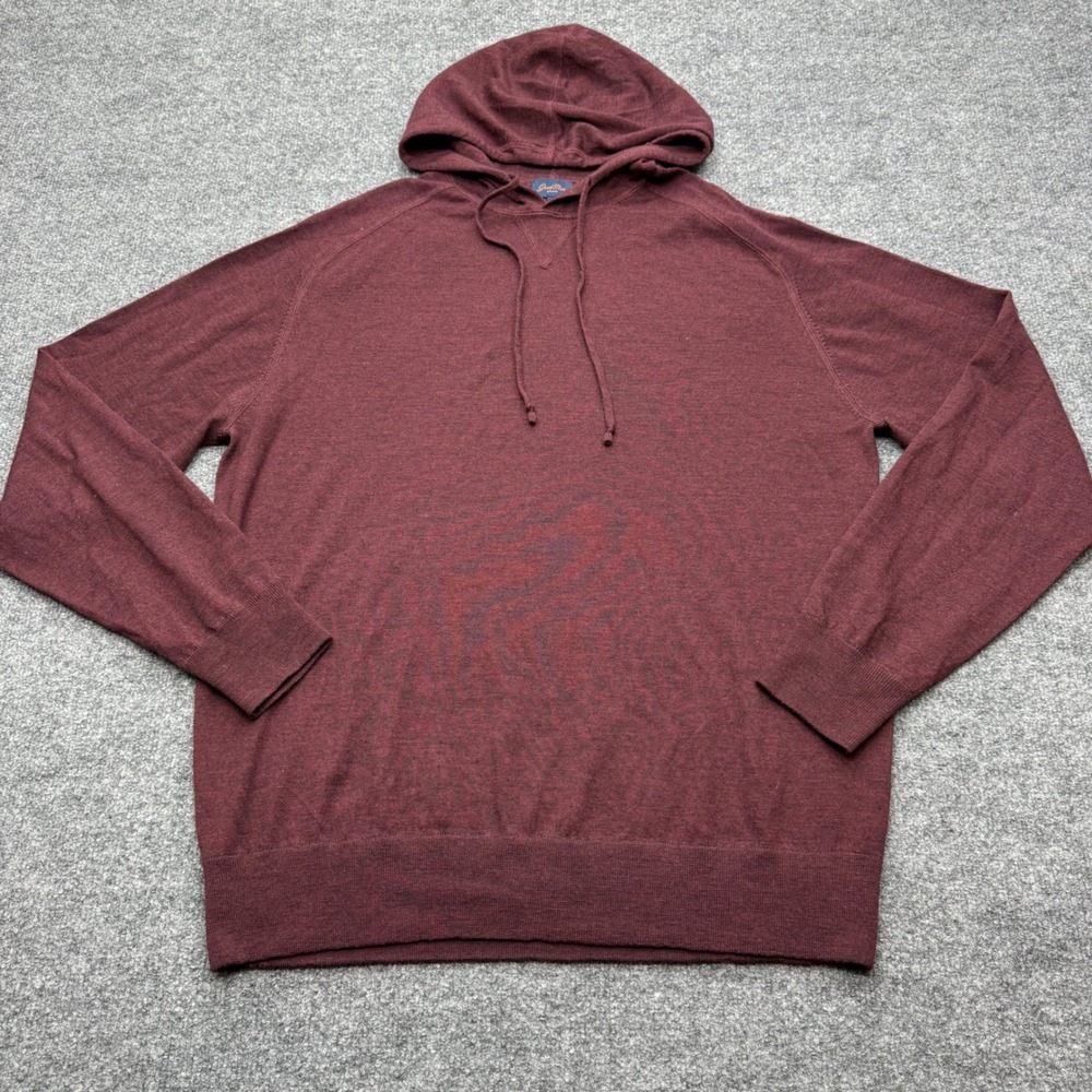 Good Man Brand Mens XL Burgundy Extrafine Merino Wool Hooded Pullover Sweater